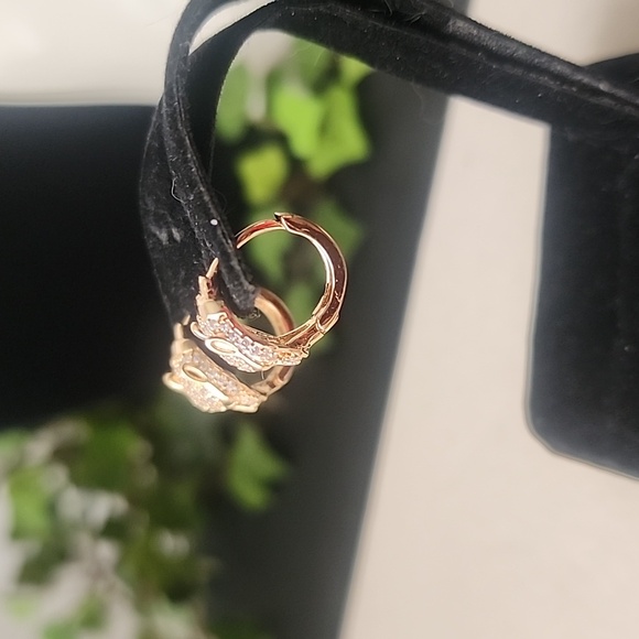 Small Gold Stainless Steel Leopard Huggie Hoop Earrings with CZ Stones - Picture 5 of 7